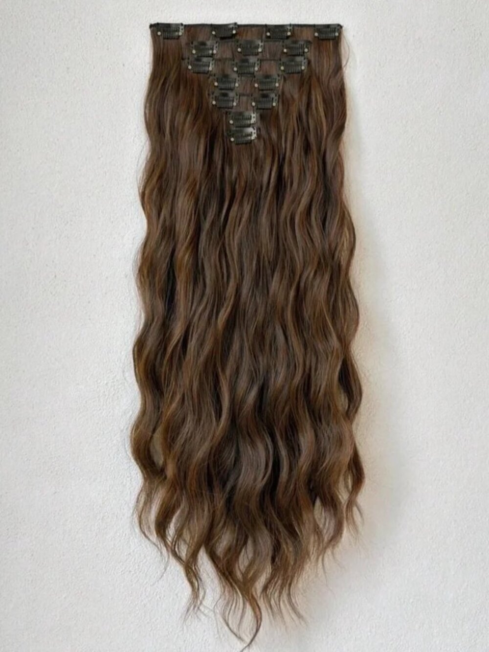 Brown & Copper Water wave  Clip in Hair Extensions - Human hair Blend Set - Picture 6 of 7